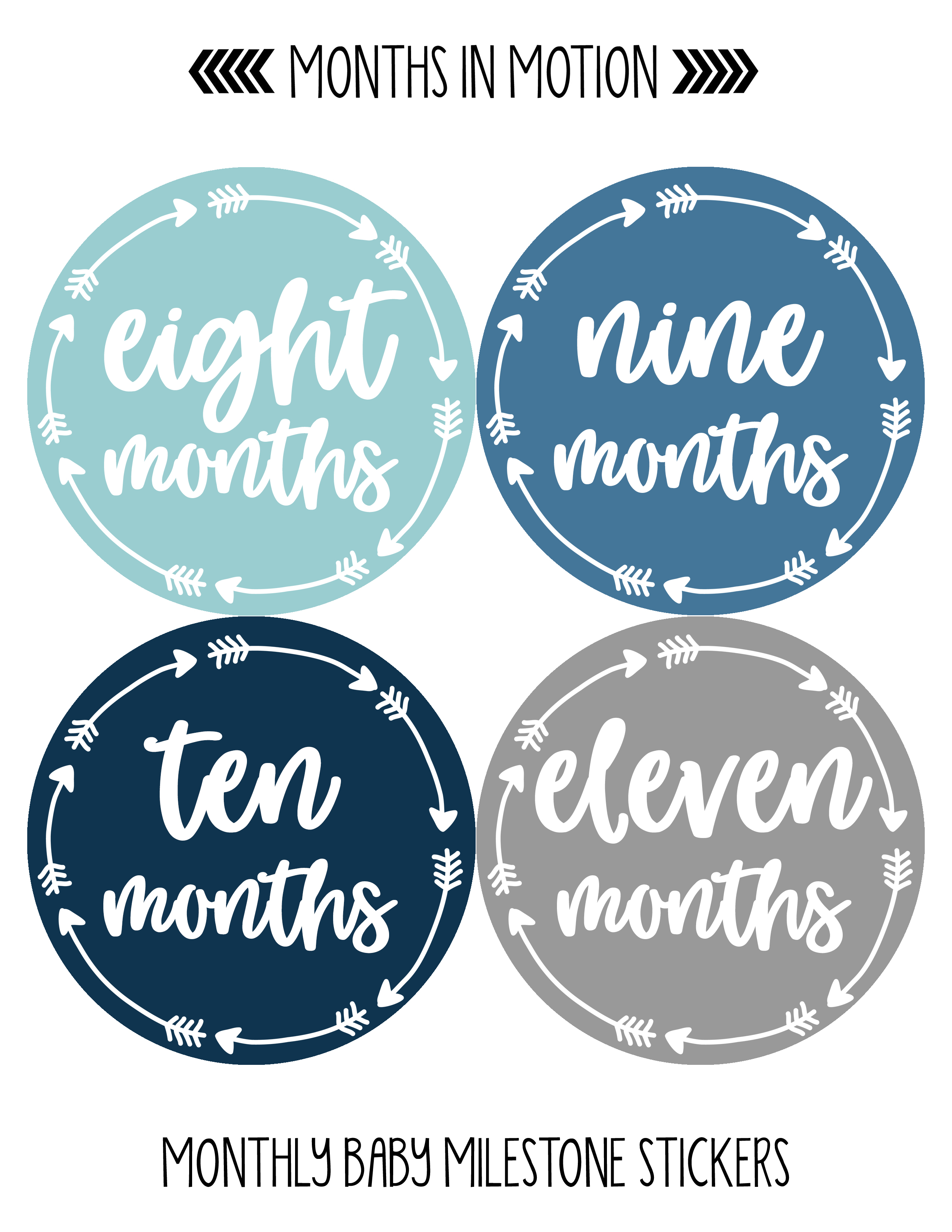 Baby Monthly Milestone Stickers - First Year Set of Baby Boy Month Stickers  for Photo Keepsakes